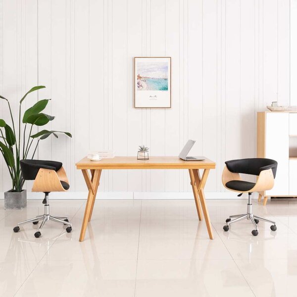 The Living Store Sedia da ufficio girevole in legno curvato nero e Pelle finta