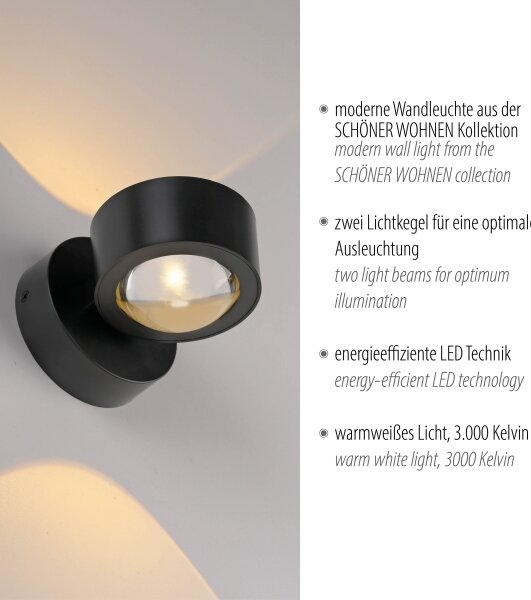 Schöner Wohnen 19331-18 - Lampada da parete LED CHIA 2xLED/2W/230V, nero