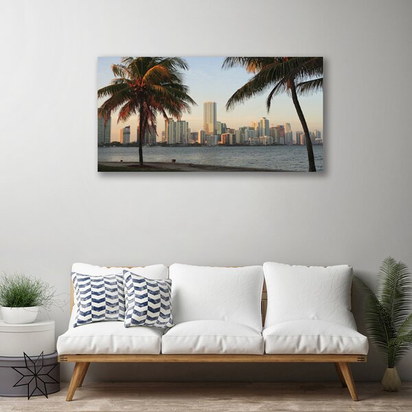Quadro su tela Le palme dei Tropici City Sea 100x50 cm