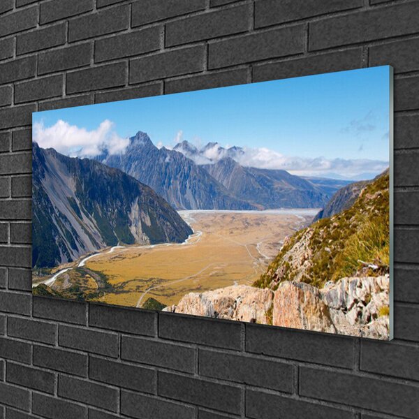 Quadro in vetro Montagne Valle Paesaggio 100x50 cm 2 appendini