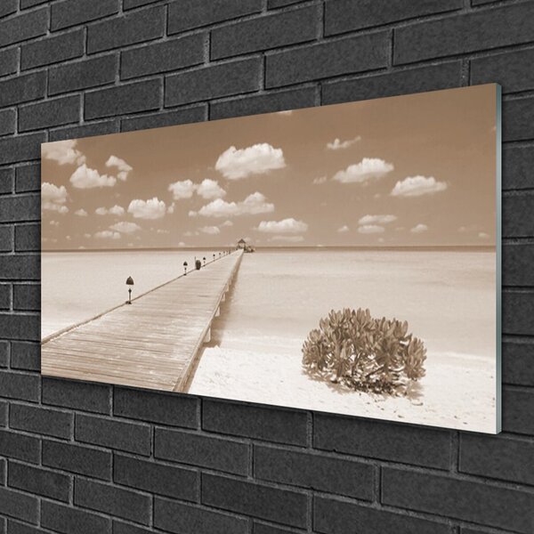 Quadro su vetro Paesaggio del ponte di mare 100x50 cm 2 appendini