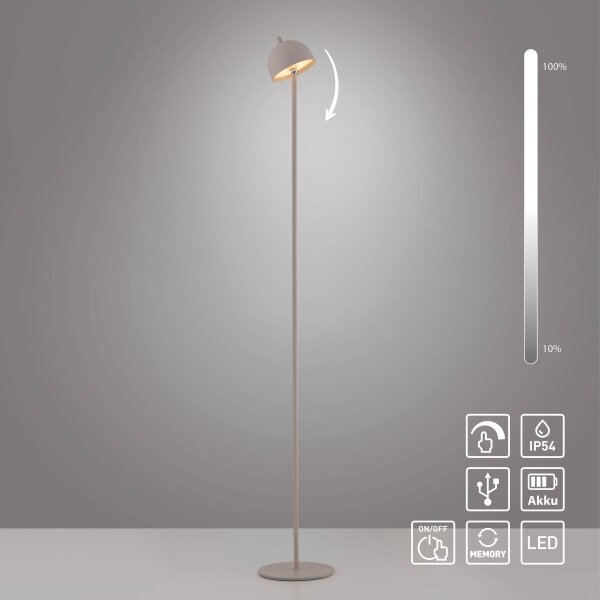 Schöner Wohnen 19245-39 - Lampada da terra LED dimmerabile BELLIS, 2,5W/5V, IP54, grigio