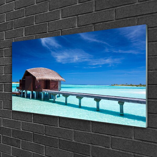 Quadro in vetro Casa sulla spiaggia Architettura 100x50 cm 2 appendini