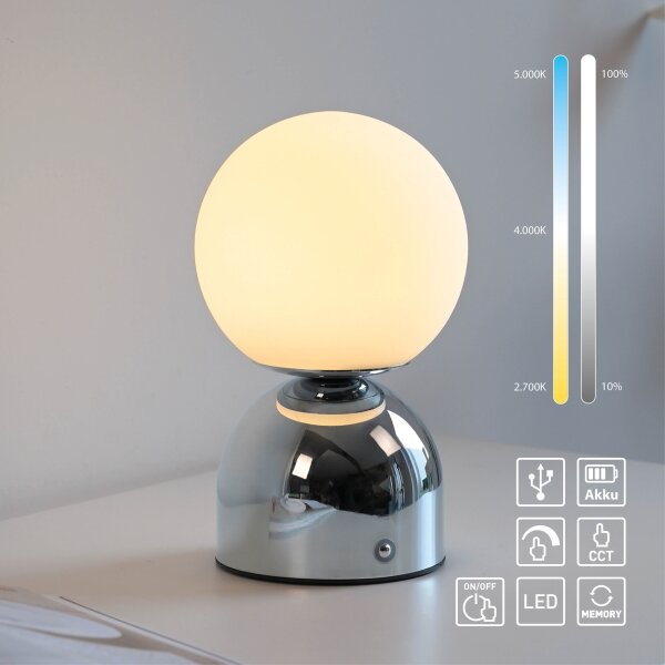 Schöner Wohnen 19218-17 - Lampada da tavolo dimmerabile RUDI a LED 1,2 W/5 V, finitura cromo lucido