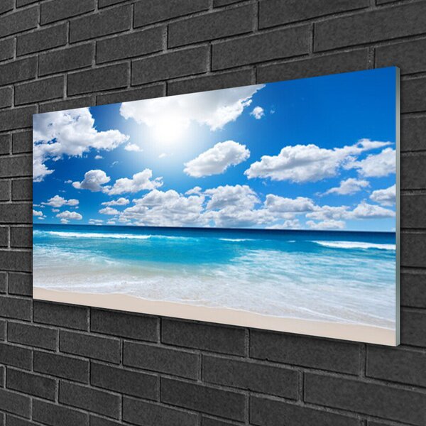 Quadro in vetro Mare Spiaggia Nuvole Paesaggio 100x50 cm 2 appendini