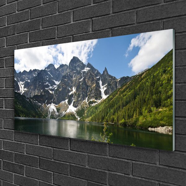 Quadro di vetro Paesaggio forestale del lago di montagna 100x50 cm 2 appendini
