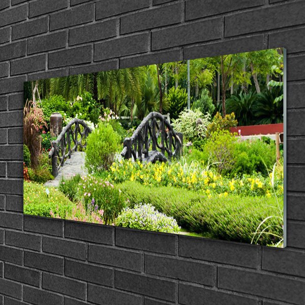 Quadro di vetro Giardino botanico Natura Bridge 100x50 cm 2 appendini