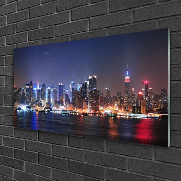 Quadro vetro Città Grattacieli Case 100x50 cm 2 appendini
