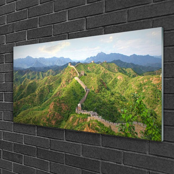 Quadro su vetro Paesaggio delle montagne della Grande Muraglia 100x50 cm 2 appendini