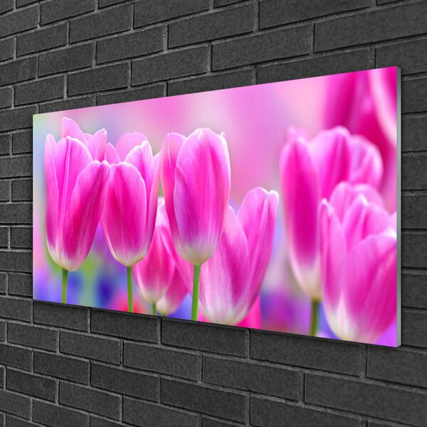 Quadro vetro Tulipani per il muro 100x50 cm 2 appendini