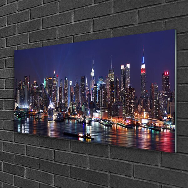 Quadro vetro Grattacieli Case di città 100x50 cm 2 appendini