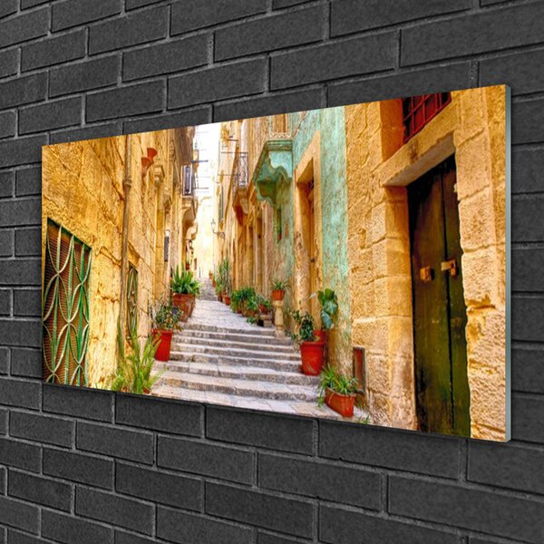 Quadro in vetro Case di Old Town Road 100x50 cm 2 appendini