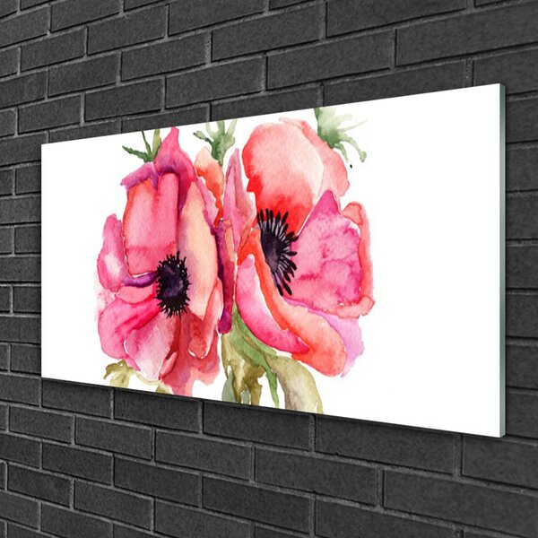 Quadro su vetro Acquerelli di fiori 100x50 cm 2 appendini