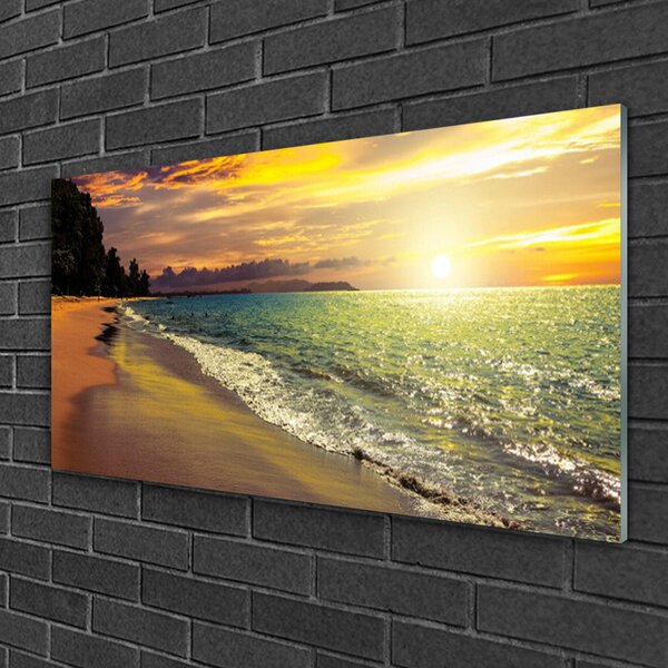 Quadro vetro Sole spiaggia mare paesaggio 100x50 cm 2 appendini