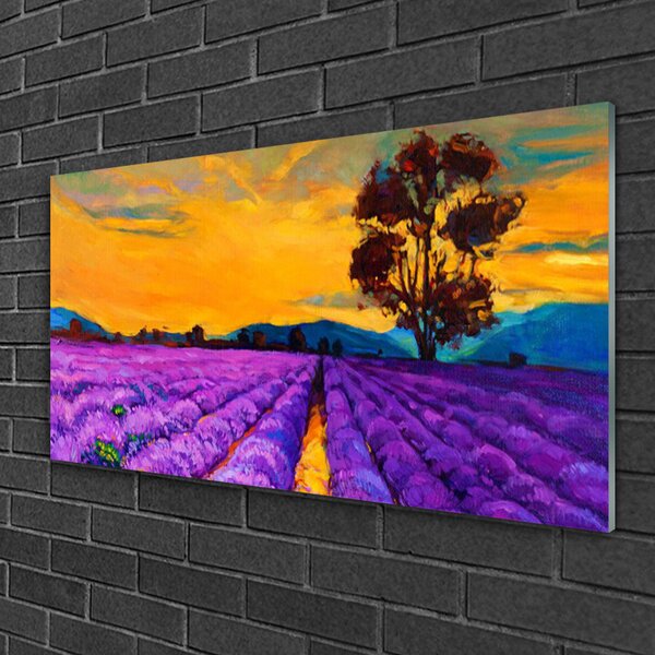 Quadro in vetro Paesaggio di campo 100x50 cm 2 appendini