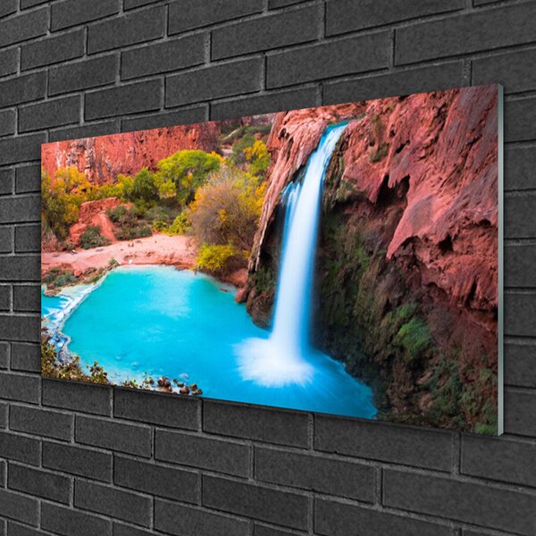 Quadro vetro Cascata Montagna Natura 100x50 cm 2 appendini