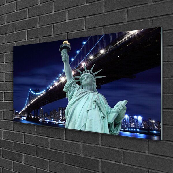 Quadro su vetro Ponte della Statua della Libertà 100x50 cm 2 appendini
