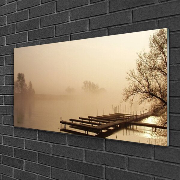 Quadro in vetro Ponte acqua nebbia paesaggio 100x50 cm 2 appendini
