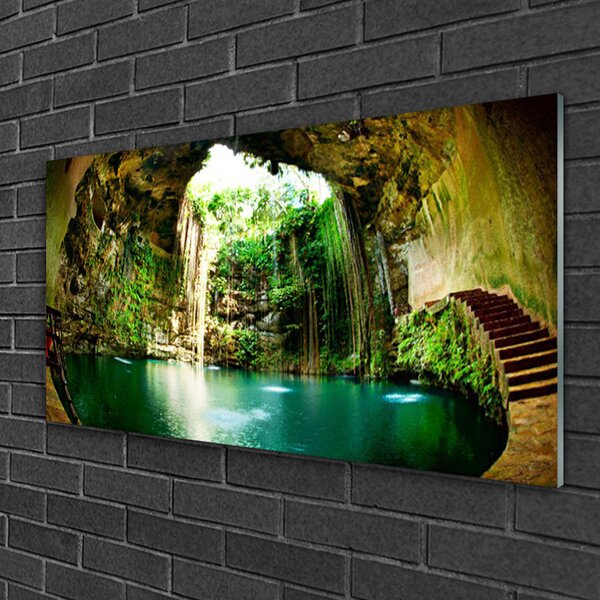 Quadro in vetro Cascata Paesaggio Acqua 100x50 cm 2 appendini