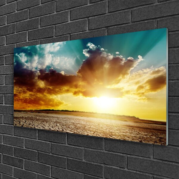 Quadro in vetro Paesaggio del deserto del sole 100x50 cm 2 appendini