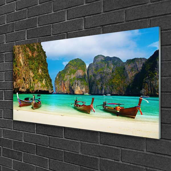 Quadro in vetro Spiaggia Mare Montagne Paesaggio 100x50 cm 2 appendini