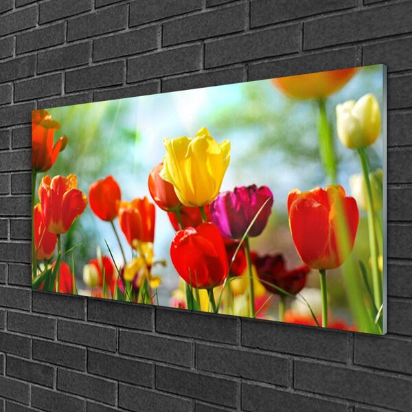 Quadro in vetro Fiori da parete 100x50 cm 2 appendini