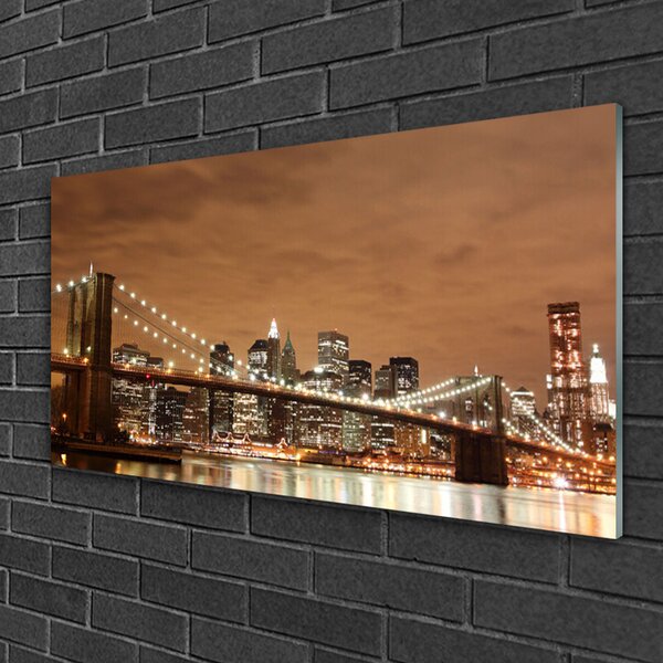 Quadro vetro Architettura della città del ponte 100x50 cm 2 appendini