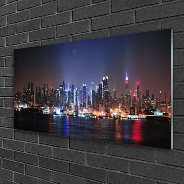 Quadro su vetro Case dell'acqua della città 100x50 cm 2 appendini