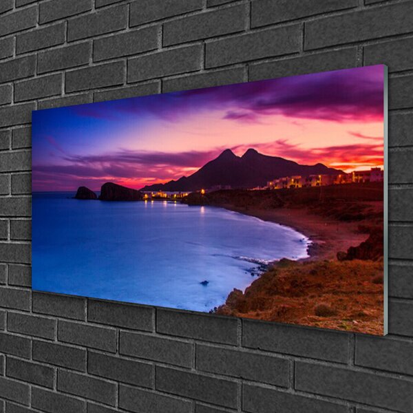 Quadro in vetro Mare Spiaggia Montagne Paesaggio 100x50 cm 2 appendini