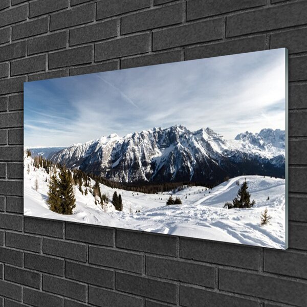 Quadro su vetro Paesaggio montano 100x50 cm 2 appendini