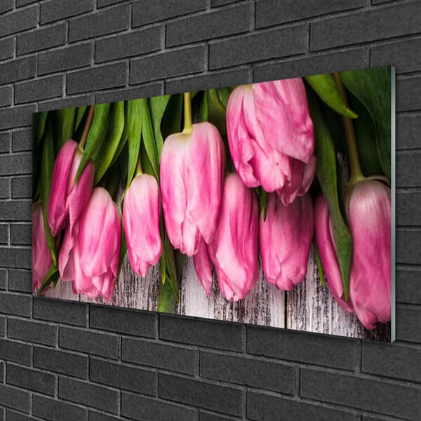 Quadro vetro Tulipani per il muro 100x50 cm 2 appendini