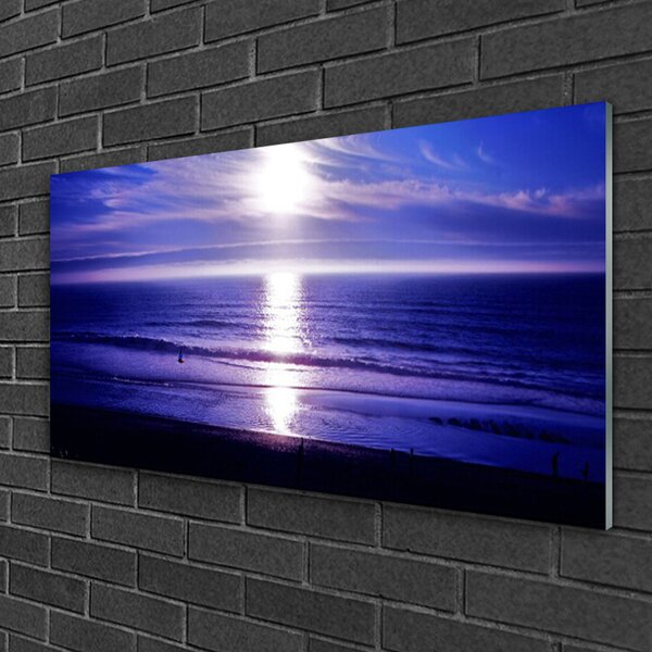 Quadro su vetro Paesaggio del sole del mare 100x50 cm 2 appendini