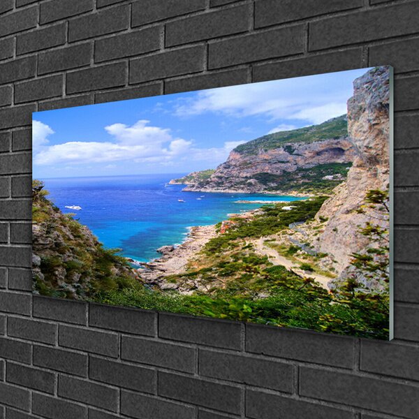 Quadro su vetro Mare Spiaggia Montagne Paesaggio 100x50 cm 2 appendini