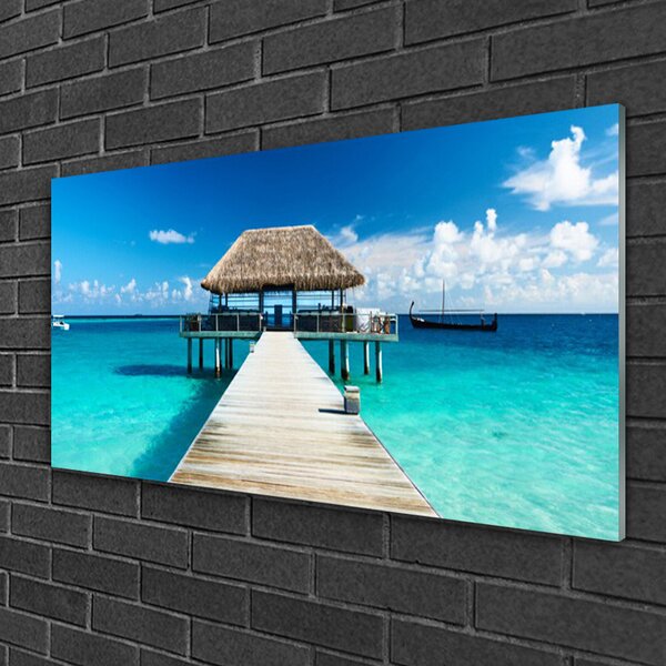 Quadro su vetro Architettura del ponte sul mare 100x50 cm 2 appendini