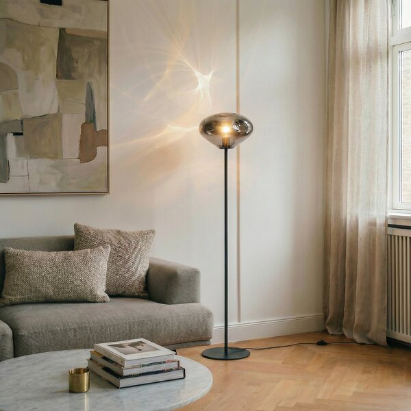 Lampada da terra Lindby, Lelia, Grigio, Sala da pranzo, Vetro, Design