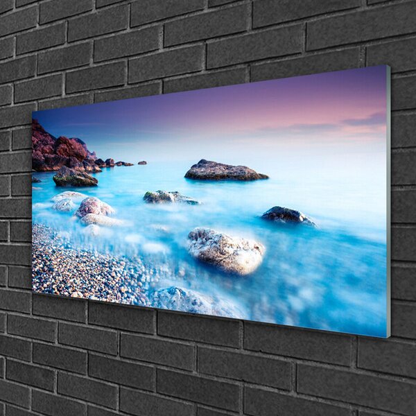 Quadro vetro Mare di ciottoli Zen 100x50 cm 2 appendini