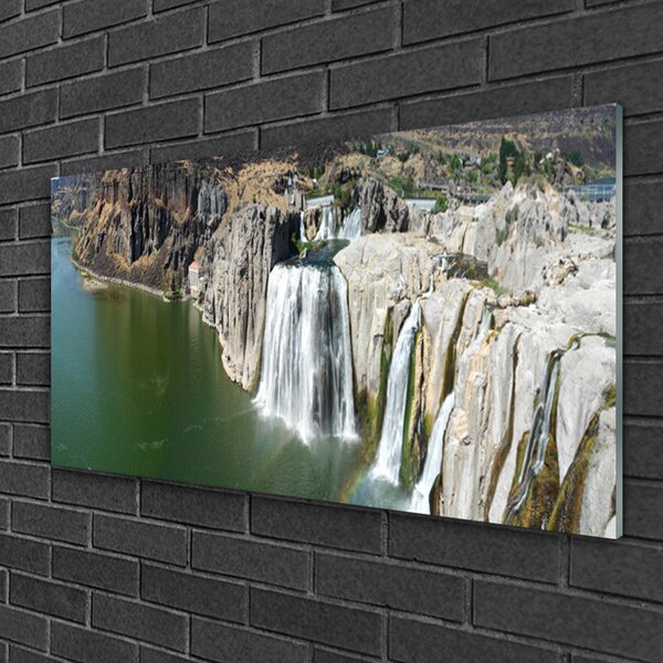 Quadro di vetro Cascata Lago Paesaggio 100x50 cm 2 appendini