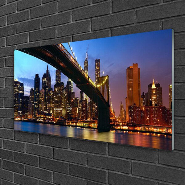 Quadro su vetro Acqua di Bridge City 100x50 cm 2 appendini