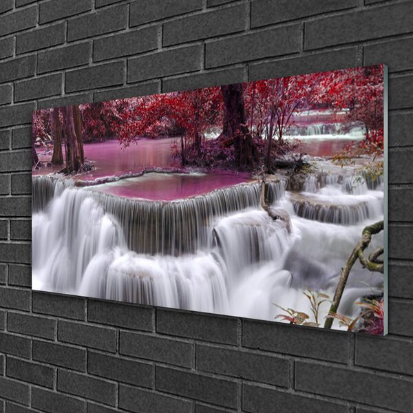 Quadro in vetro Cascata Albero Natura 100x50 cm 2 appendini