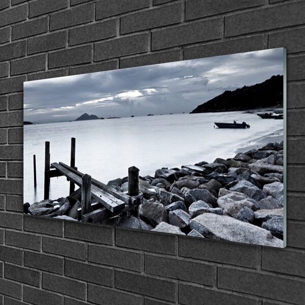 Quadro in vetro Spiaggia Pietre Paesaggio 100x50 cm 2 appendini
