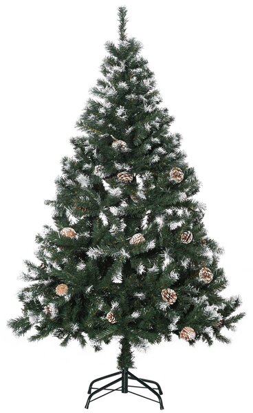 HOMCOM Albero di Natale Artificiale Innevato 150cm con 676 Rami e Pigne, Apertura Automatica e Base Pieghevole, Verde