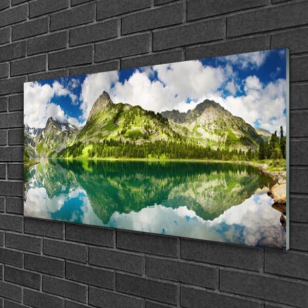 Quadro su vetro Montagne Lago Paesaggio 100x50 cm 2 appendini