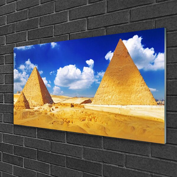 Quadro in vetro Paesaggio delle piramidi del deserto 100x50 cm 2 appendini