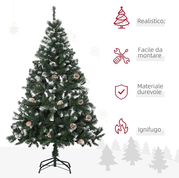 HOMCOM Albero di Natale Artificiale Innevato 150cm con 676 Rami e Pigne, Apertura Automatica e Base Pieghevole, Verde