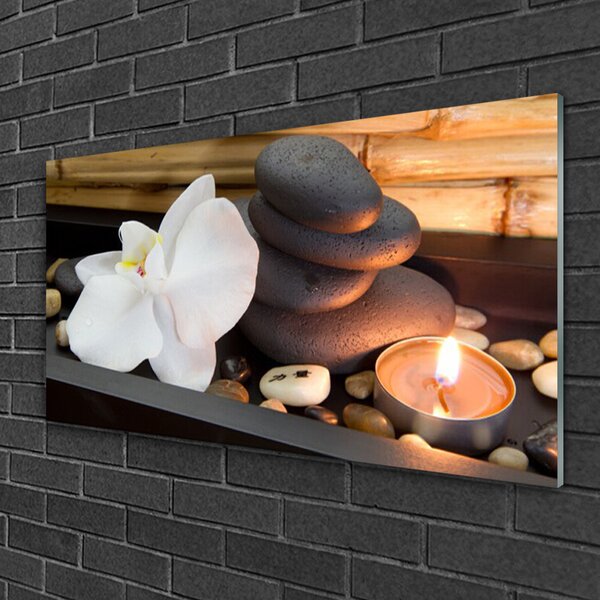 Quadro di vetro Candele Spa Orchid 100x50 cm 2 appendini