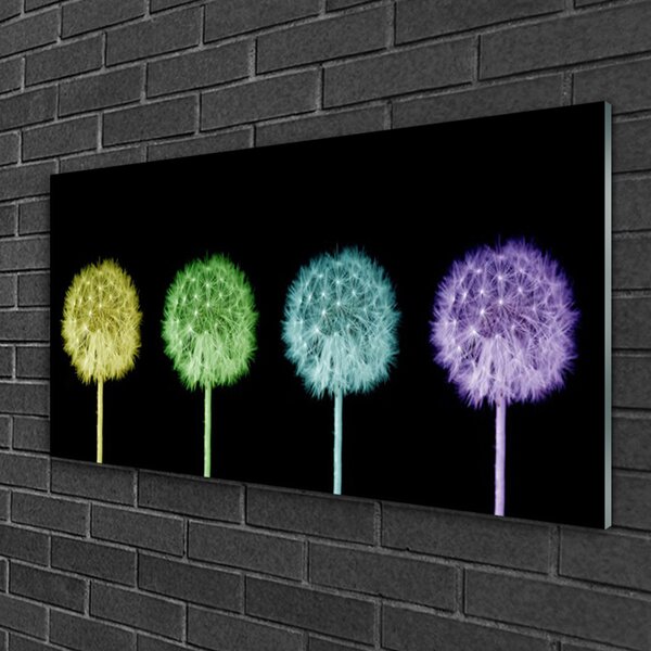 Quadro su vetro Pianta di dente di leone 100x50 cm 2 appendini