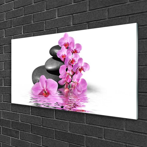 Quadro su vetro Pietre di fiori bellissimi 100x50 cm 2 appendini