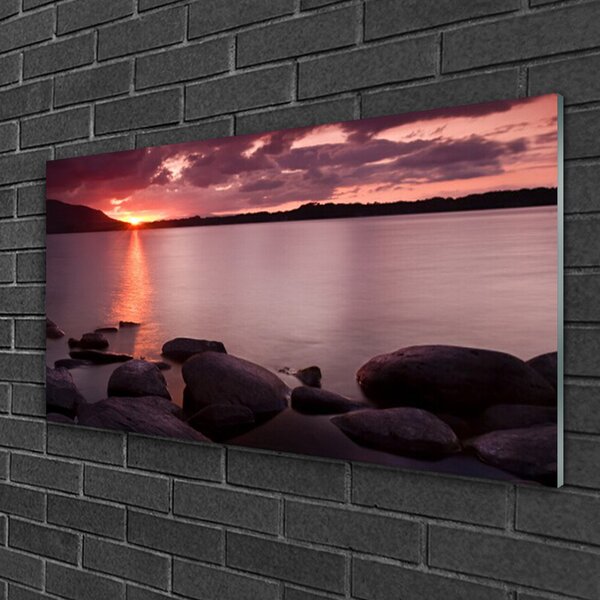 Quadro vetro Paesaggio di pietre marine 100x50 cm 2 appendini