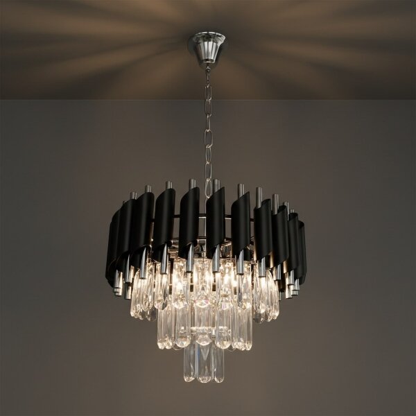 Lampadario a catena CRISTAL 5xE14/10W/230V nero/cromo opaco