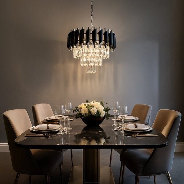 Lampadario a catena CRISTAL 5xE14/10W/230V nero/cromo opaco